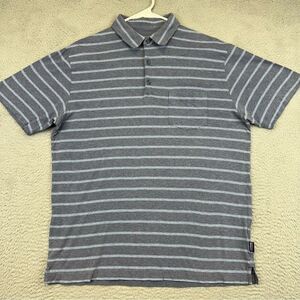 Patagonia Polo Shirt Mens Medium Blue Gray Striped Organic Cotton Hiking Outdoor